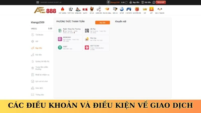Các điều khoản và điều kiện về giao dịch